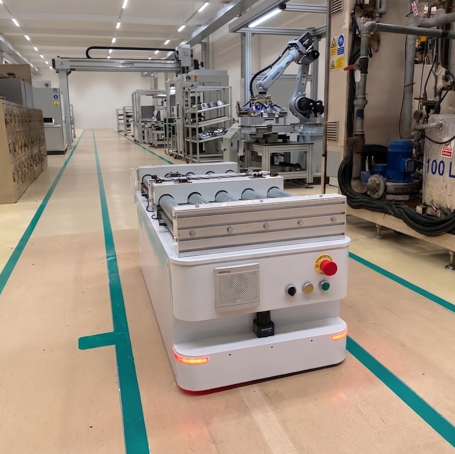 Dual-conveyor AMR transferring WIP parts on the shop floor